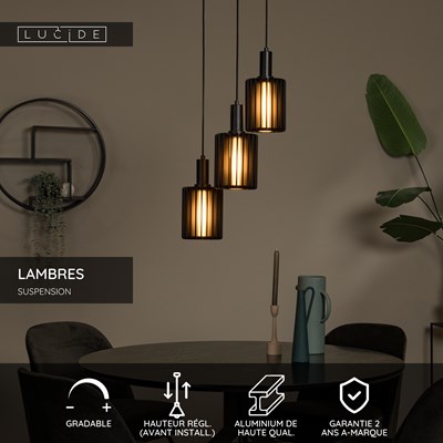 Lucide LAMBRES - Suspension - 3xE27 - Noir